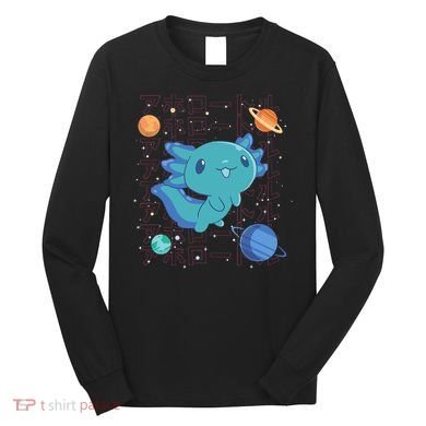Kawaii Axolotl In Space With Planets Cute Japanese Science Long Sleeve Shirt
