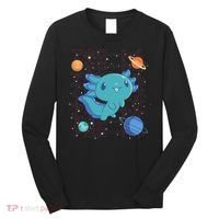 Kawaii Axolotl In Space With Planets Cute Japanese Science Long Sleeve Shirt thumb 0
