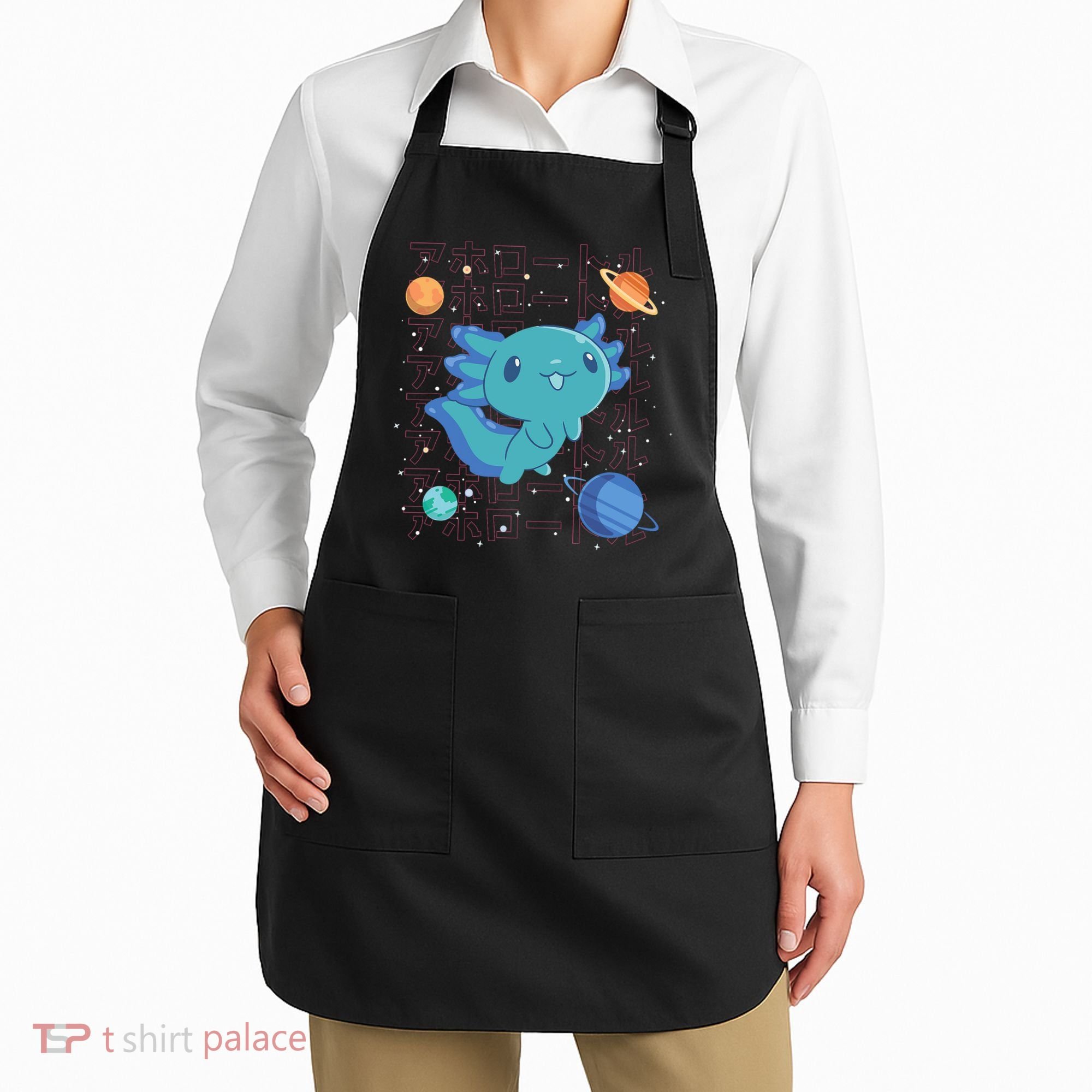 Kawaii Axolotl In Space With Planets Cute Japanese Science Apron