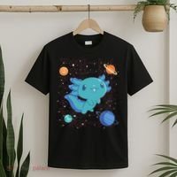 Kawaii Axolotl In Space With Planets Cute Japanese Science T-Shirt thumb 2