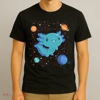 Kawaii Axolotl In Space With Planets Cute Japanese Science T-Shirt thumb 3