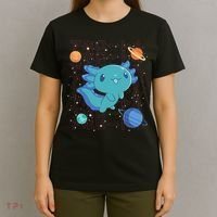Kawaii Axolotl In Space With Planets Cute Japanese Science T-Shirt thumb 4