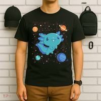 Kawaii Axolotl In Space With Planets Cute Japanese Science T-Shirt thumb 6