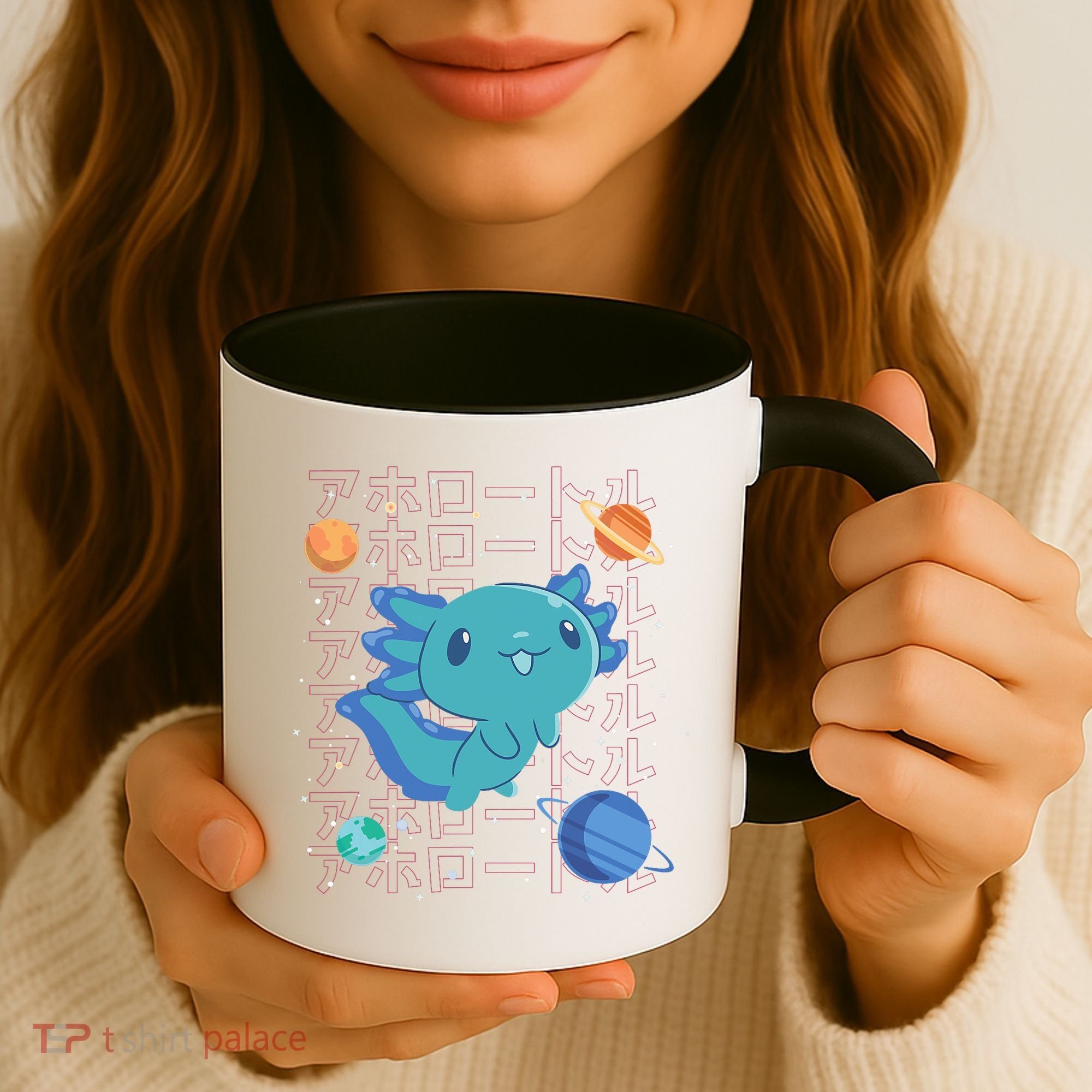 Kawaii Axolotl In Space With Planets Cute Japanese Science Coffee Mug