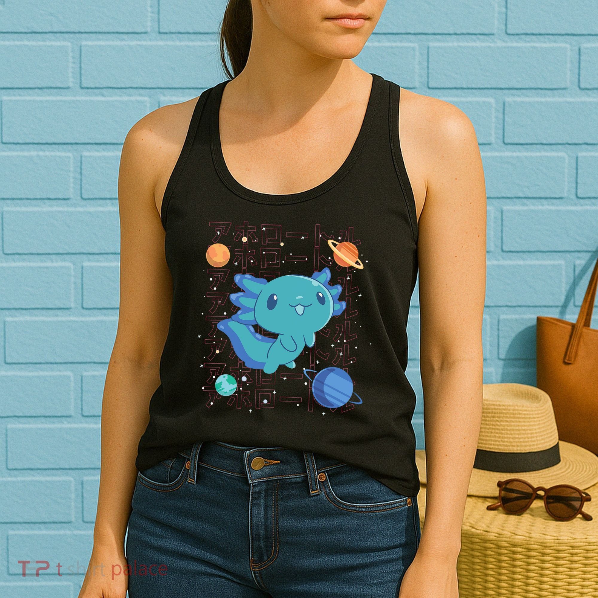 Kawaii Axolotl In Space With Planets Cute Japanese Science Women's Tank Top