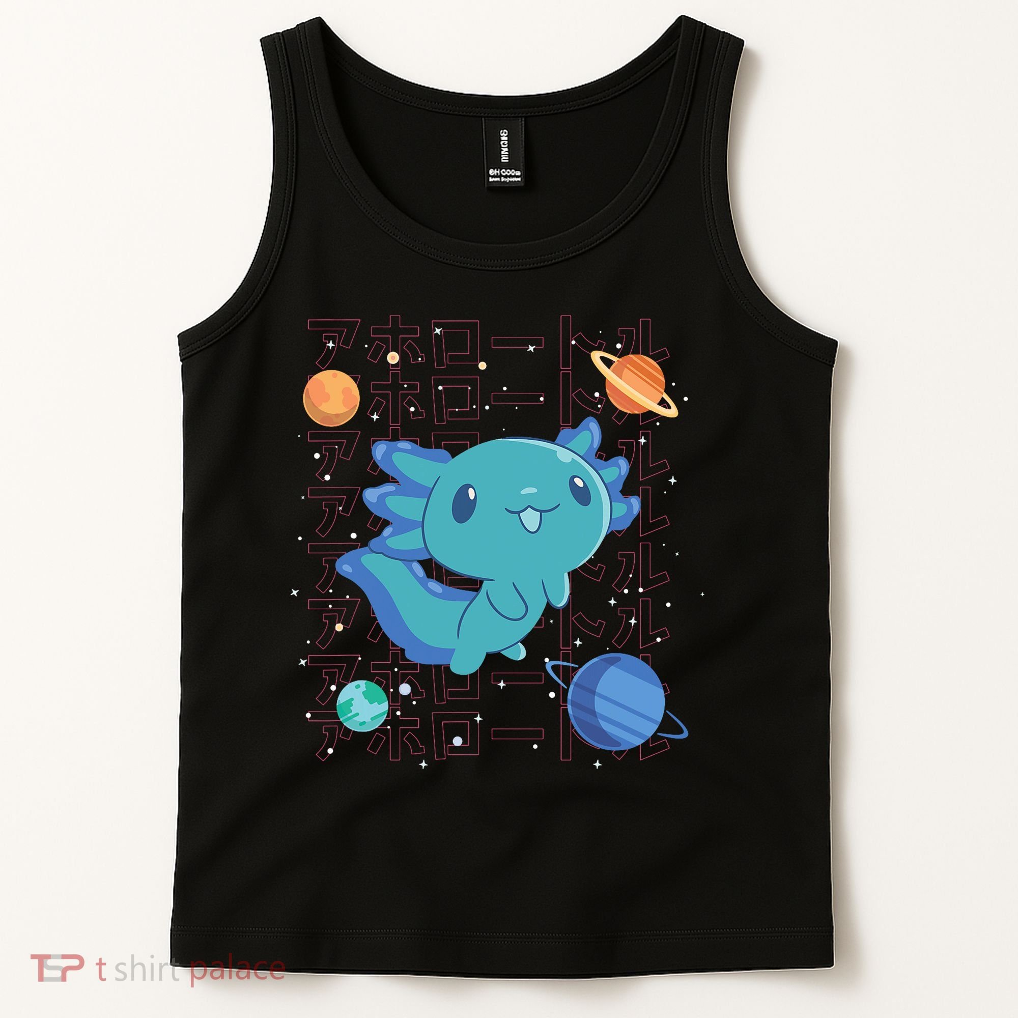 Kawaii Axolotl In Space With Planets Cute Japanese Science Tank Top