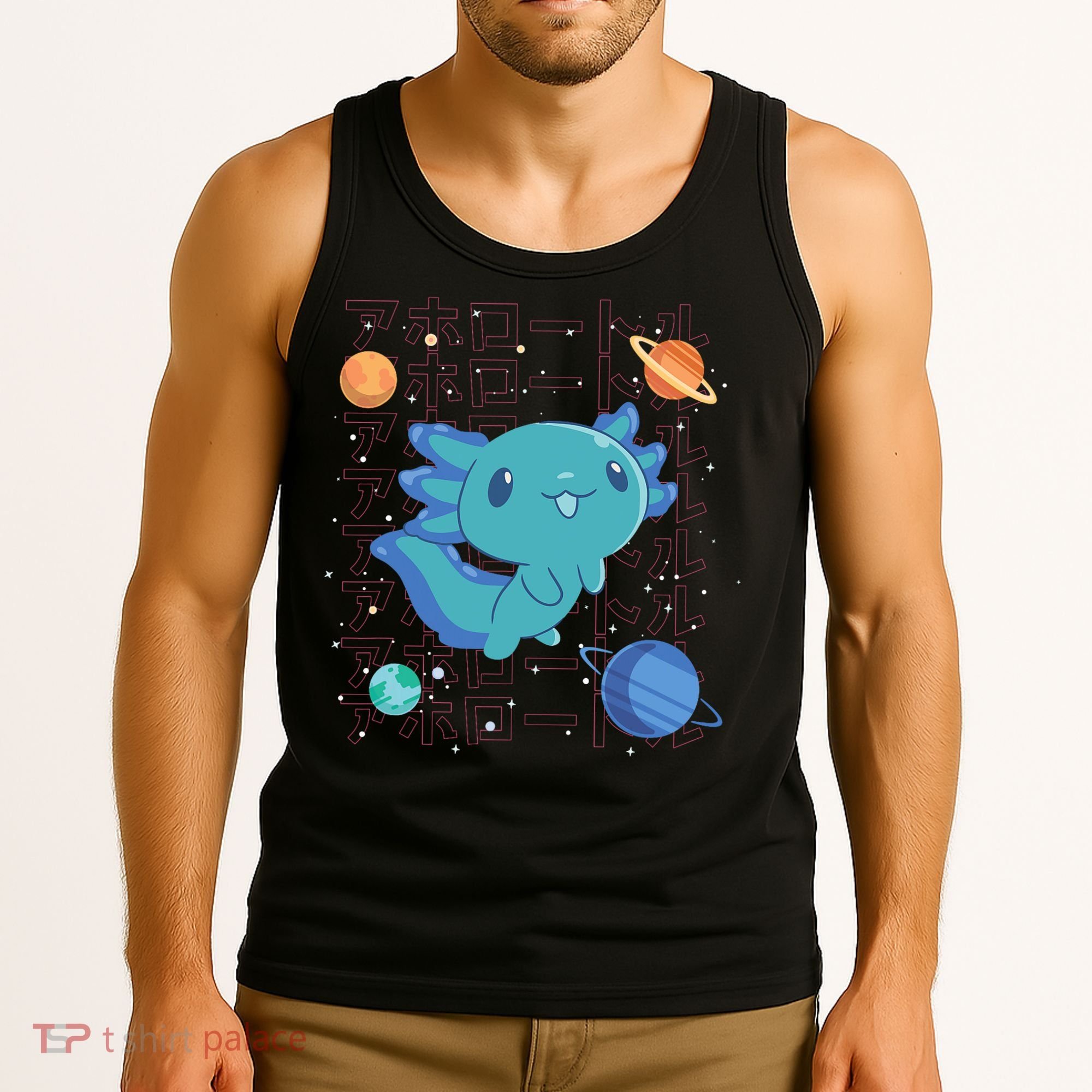 Kawaii Axolotl In Space With Planets Cute Japanese Science Tank Top