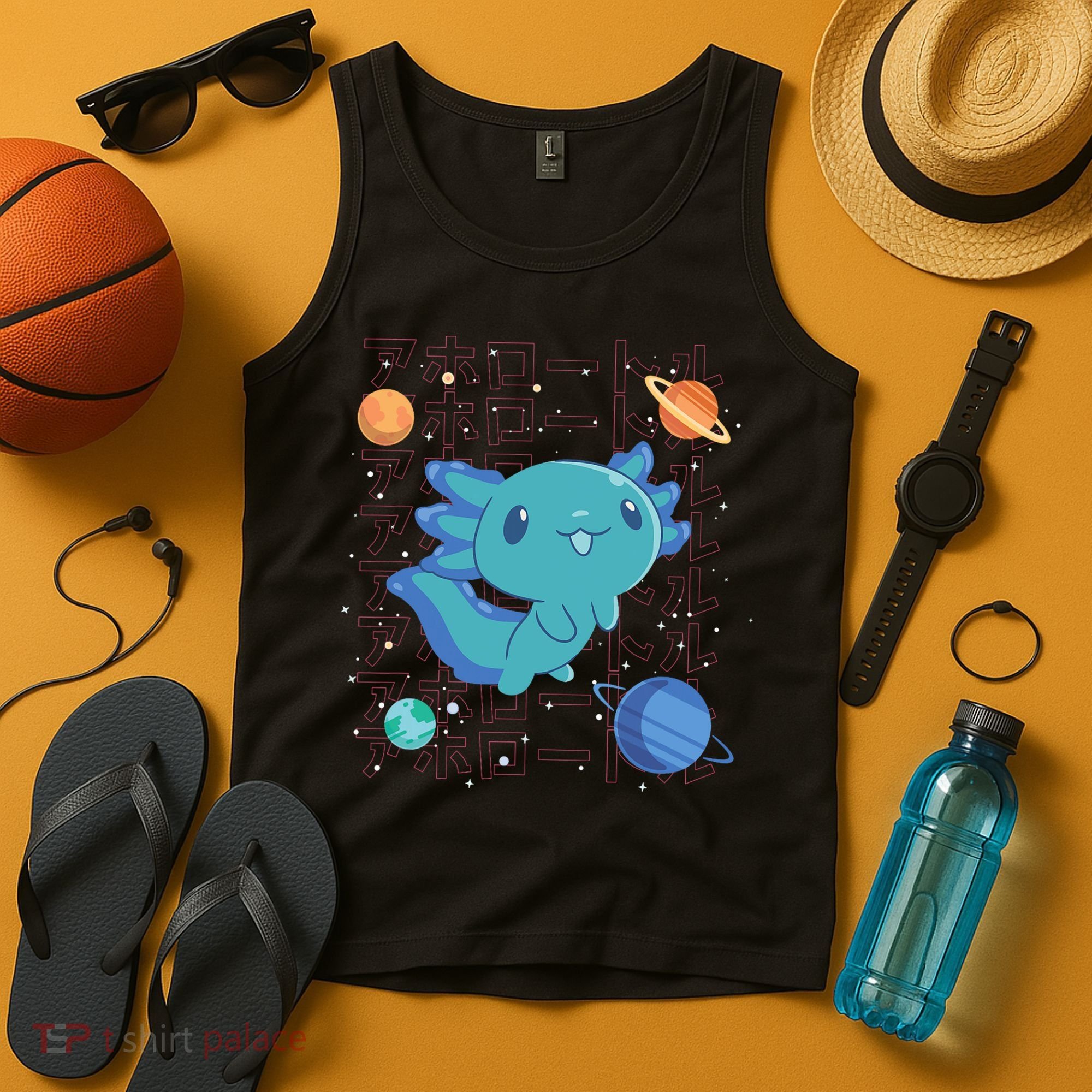 Kawaii Axolotl In Space With Planets Cute Japanese Science Tank Top