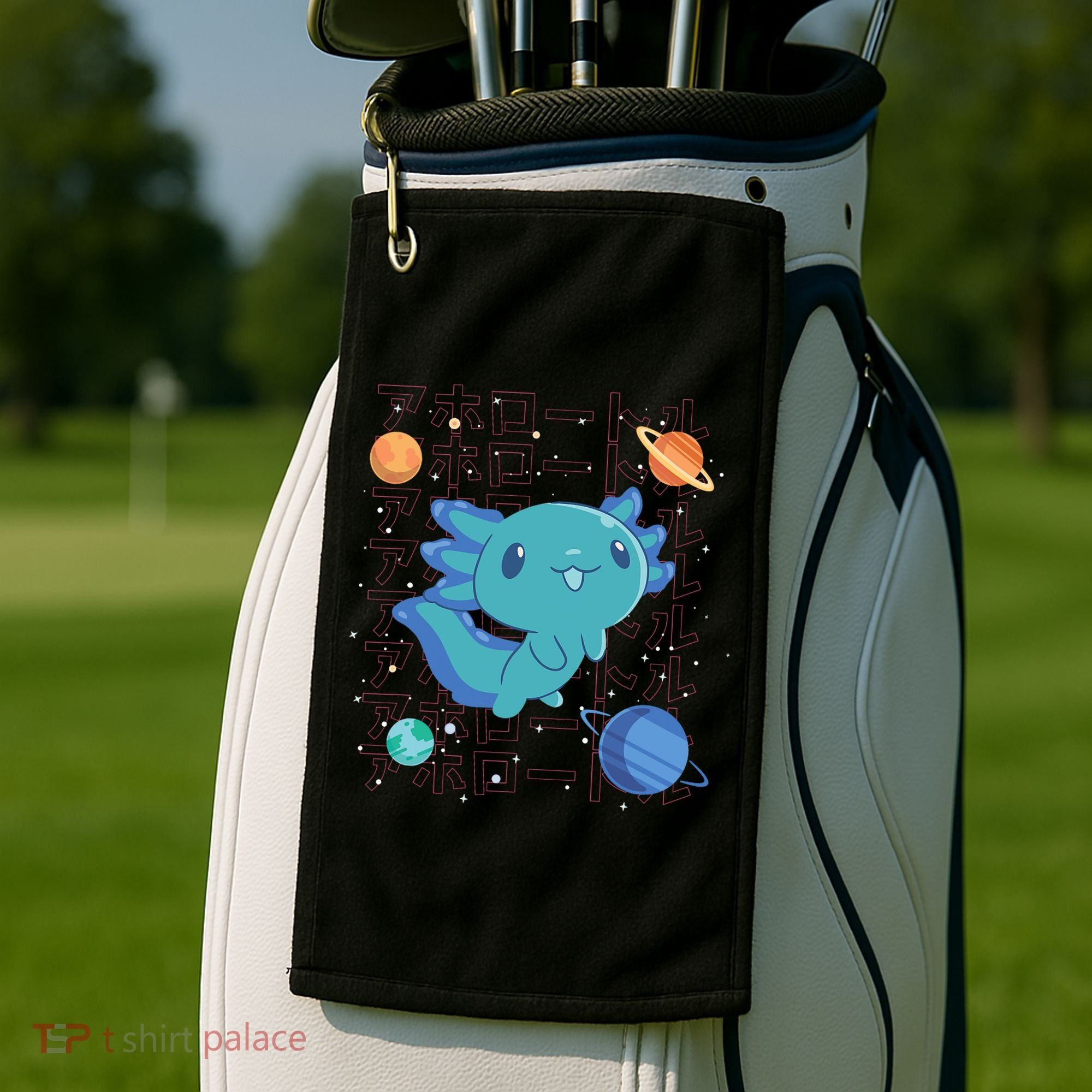 Kawaii Axolotl In Space With Planets Cute Japanese Science Golf Towel