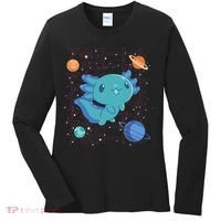 Kawaii Axolotl In Space With Planets Cute Japanese Science Women's Long Sleeve Shirt thumb 0