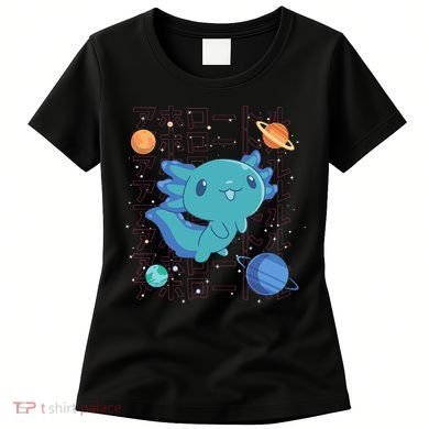 Kawaii Axolotl In Space With Planets Cute Japanese Science Women's T-Shirt