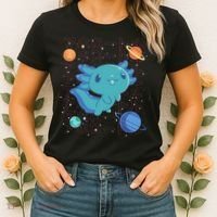 Kawaii Axolotl In Space With Planets Cute Japanese Science Women's T-Shirt thumb 2