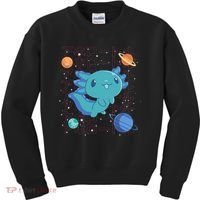 Kawaii Axolotl In Space With Planets Cute Japanese Science Kids Sweatshirt thumb 0