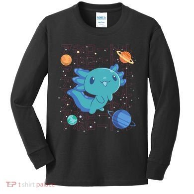 Kawaii Axolotl In Space With Planets Cute Japanese Science Kids Long Sleeve Shirt