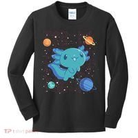 Kawaii Axolotl In Space With Planets Cute Japanese Science Kids Long Sleeve Shirt thumb 0