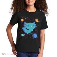 Kawaii Axolotl In Space With Planets Cute Japanese Science Kids T-Shirt thumb 2
