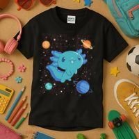 Kawaii Axolotl In Space With Planets Cute Japanese Science Kids T-Shirt thumb 3