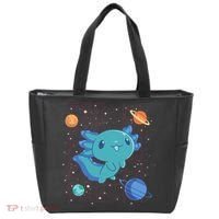 Kawaii Axolotl In Space With Planets Cute Japanese Science Tote Bag thumb 0