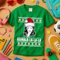 Kamala La La La Ugly Christmas Sweater Kids T-Shirt thumb 3