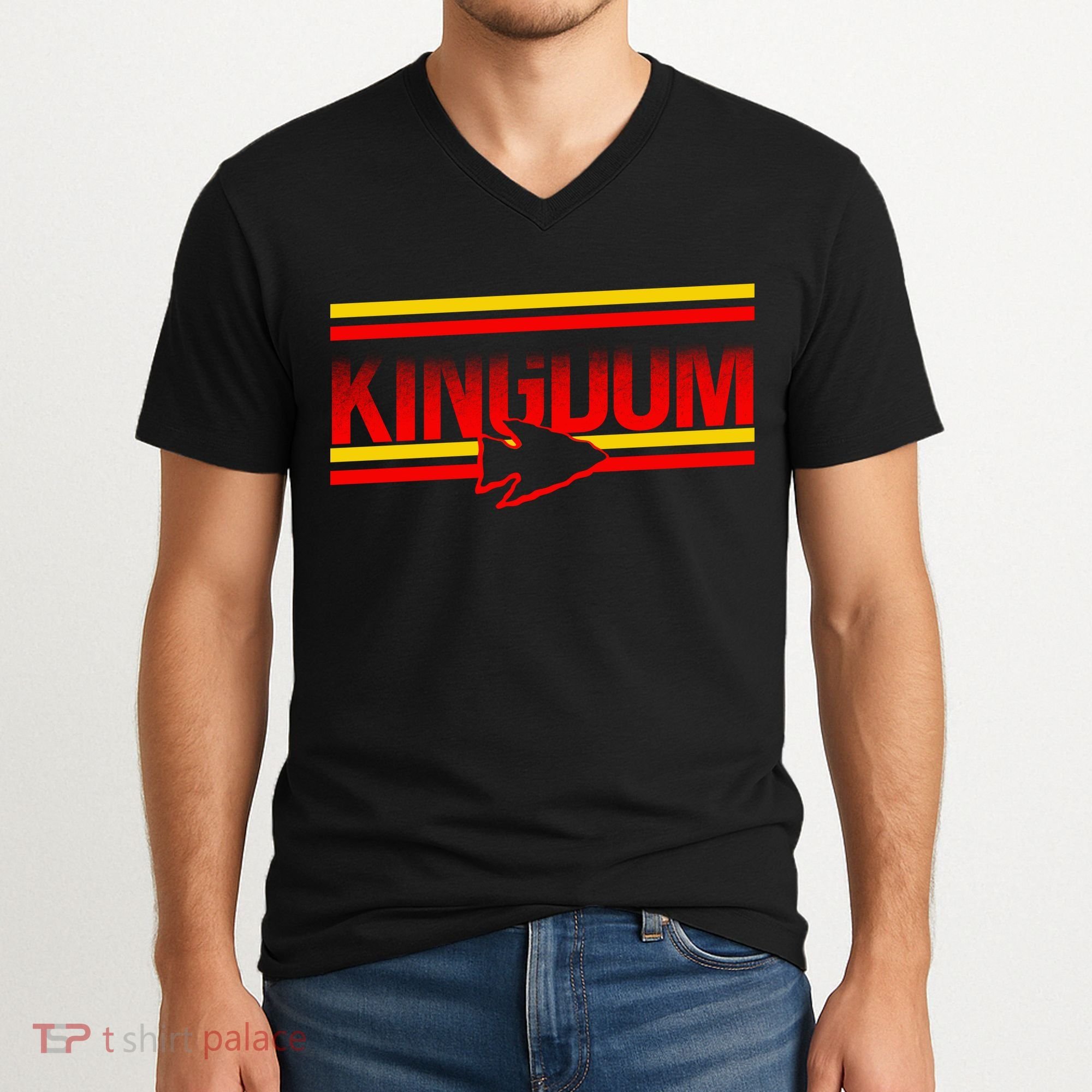 Kansas City KC Football Kingdom Arrowhead  V-Neck T-Shirt