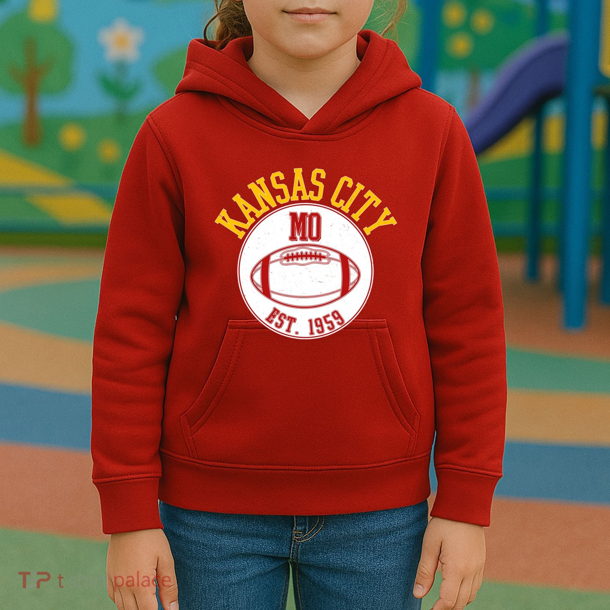Kansas City MO KC Football EST 1959 Emblem Kids Hoodie