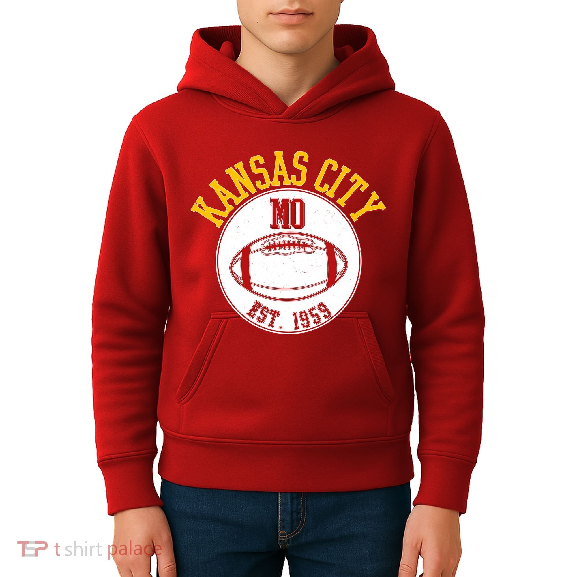 Kansas City MO KC Football EST 1959 Emblem Kids Hoodie