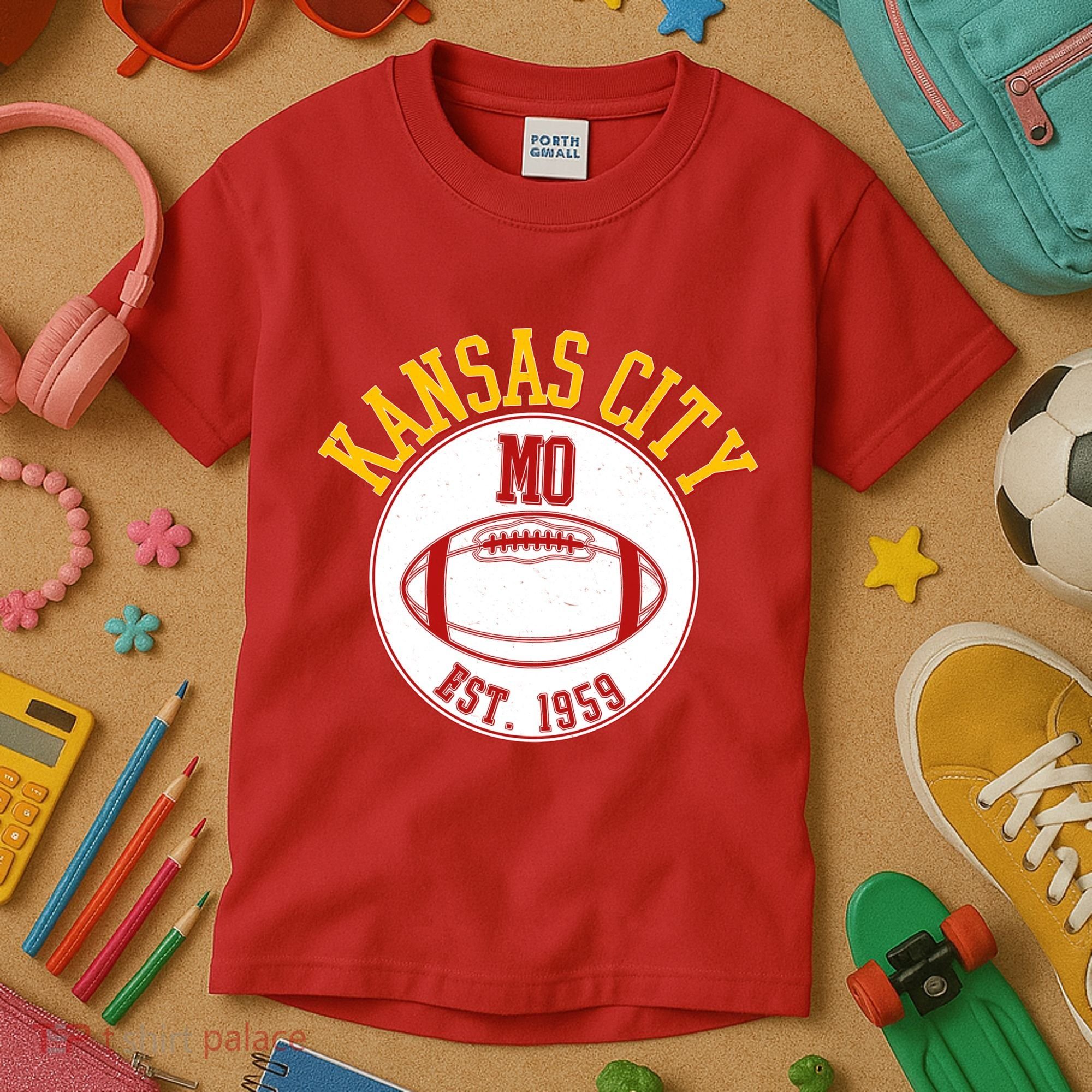 Kansas City MO KC Football EST 1959 Emblem Kids T-Shirt