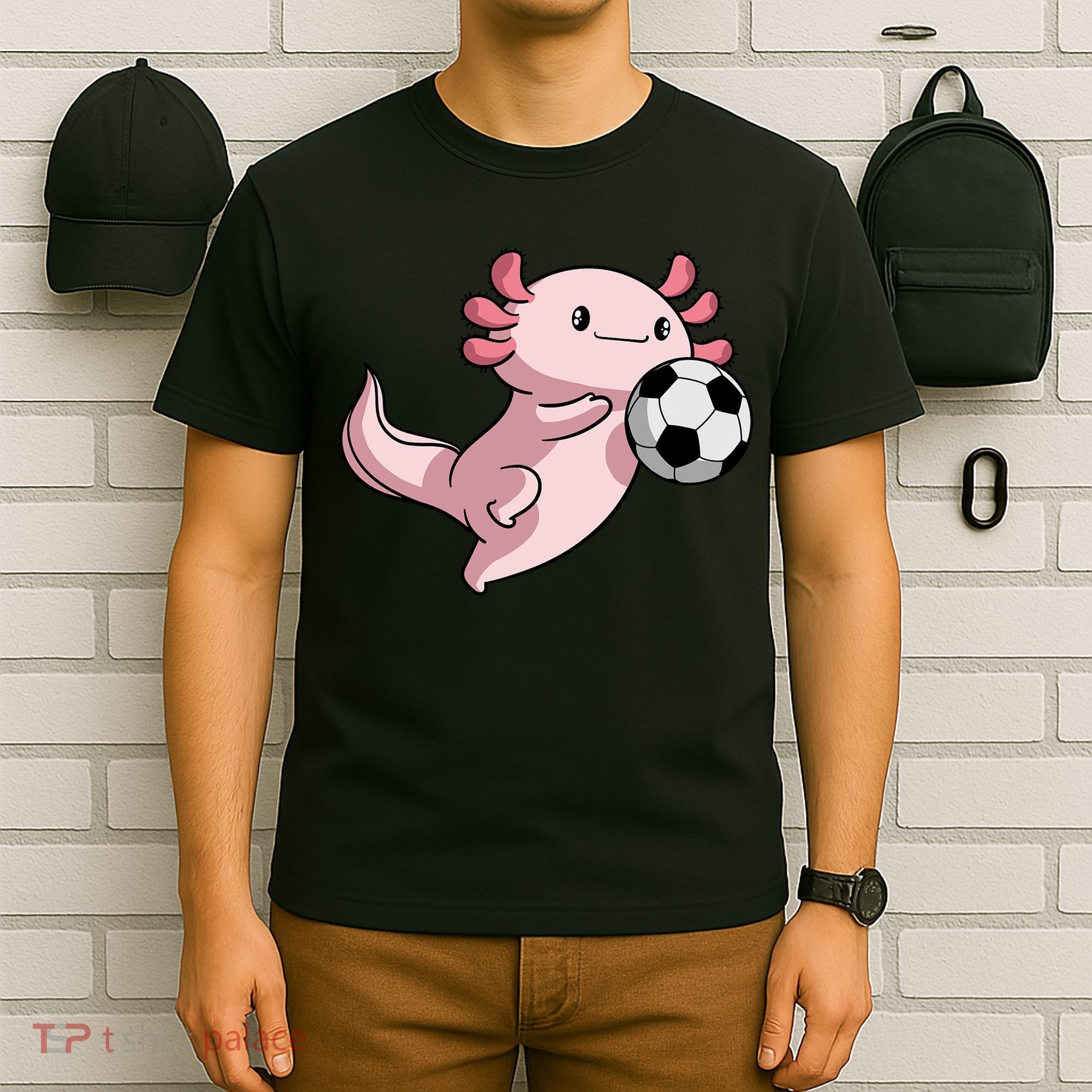 Kawaii Axolotl Pun Funny Soccer Player T-Shirt