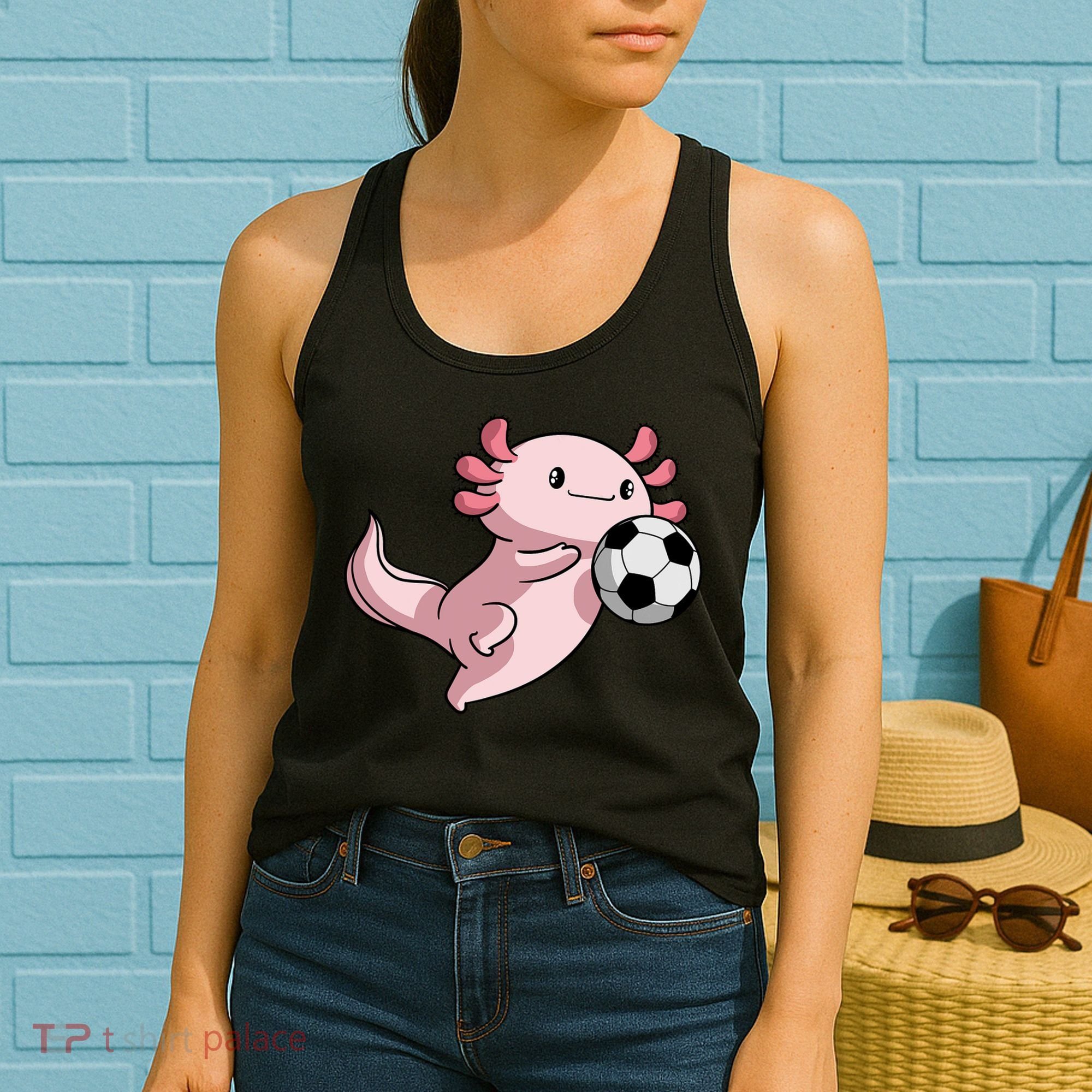 Kawaii Axolotl Pun Funny Soccer Player Women's Tank Top