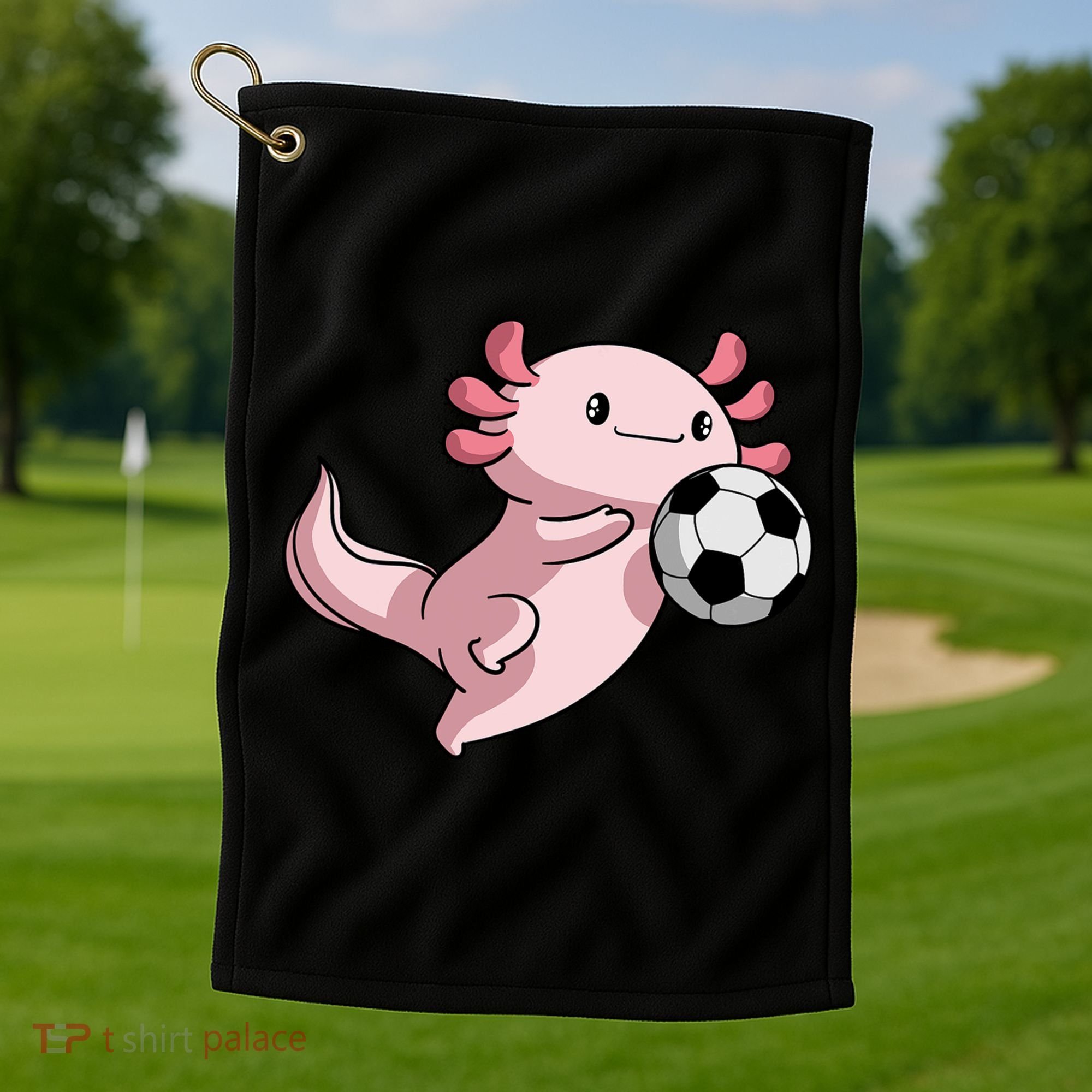 Kawaii Axolotl Pun Funny Soccer Player Golf Towel