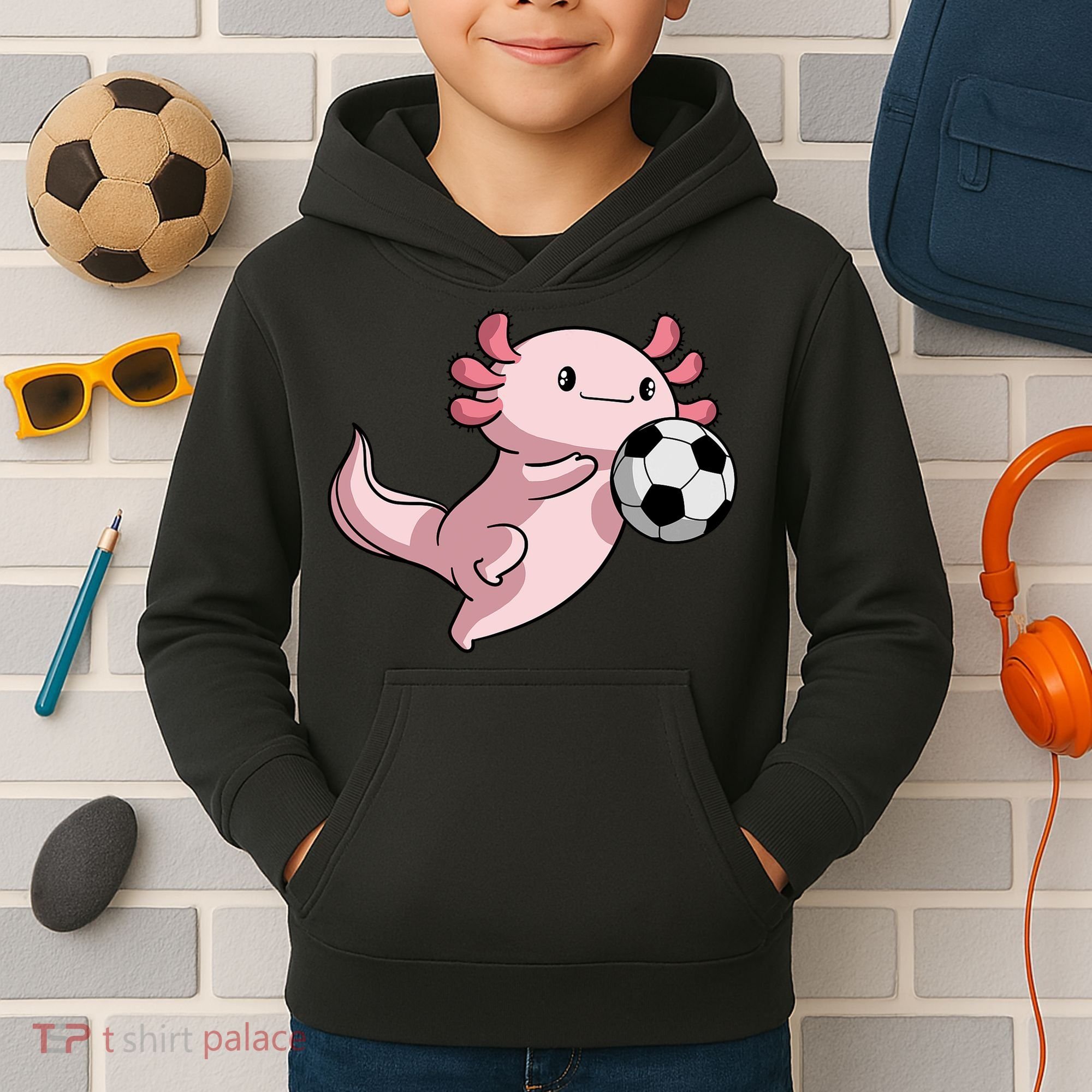 Kawaii Axolotl Pun Funny Soccer Player Kids Hoodie