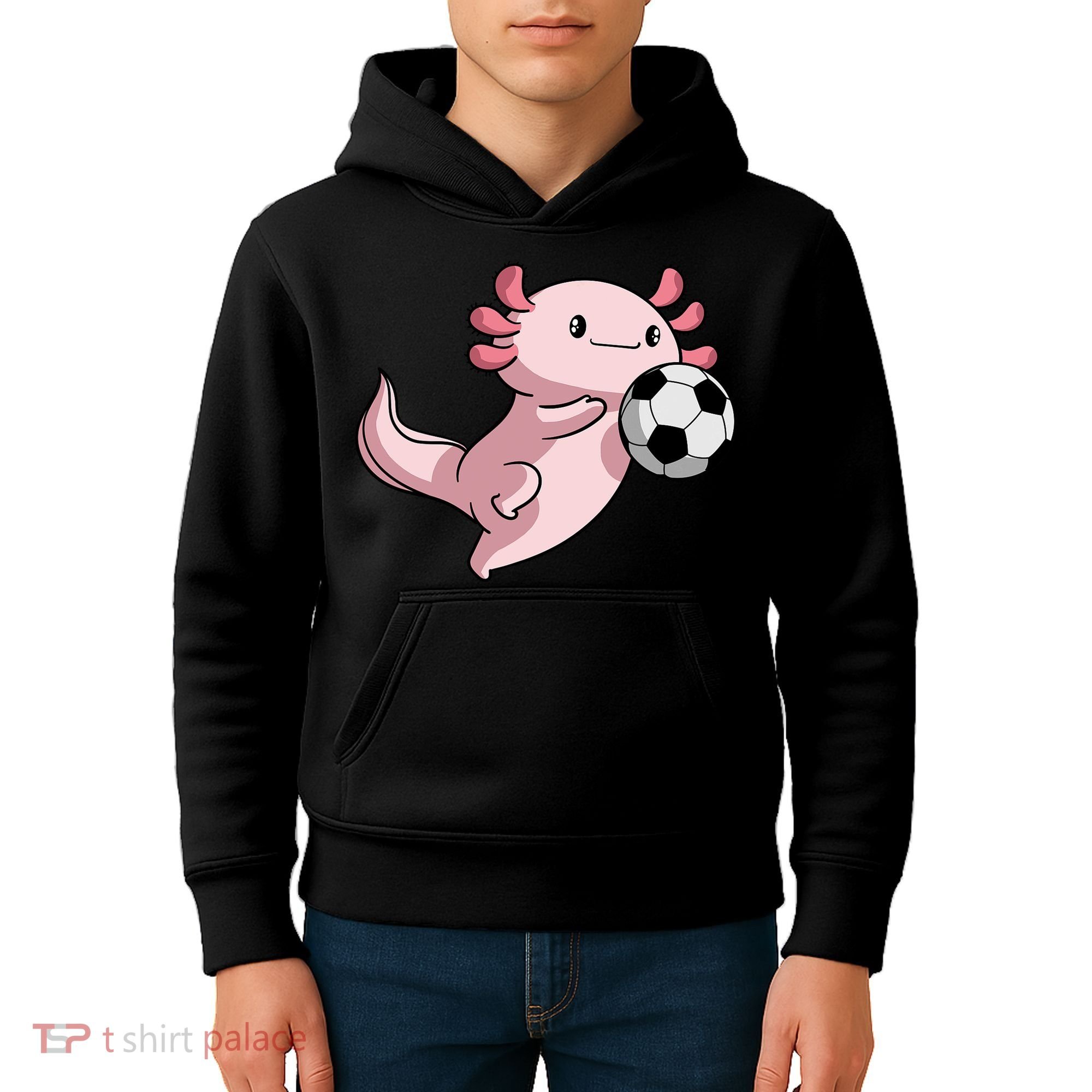 Kawaii Axolotl Pun Funny Soccer Player Kids Hoodie