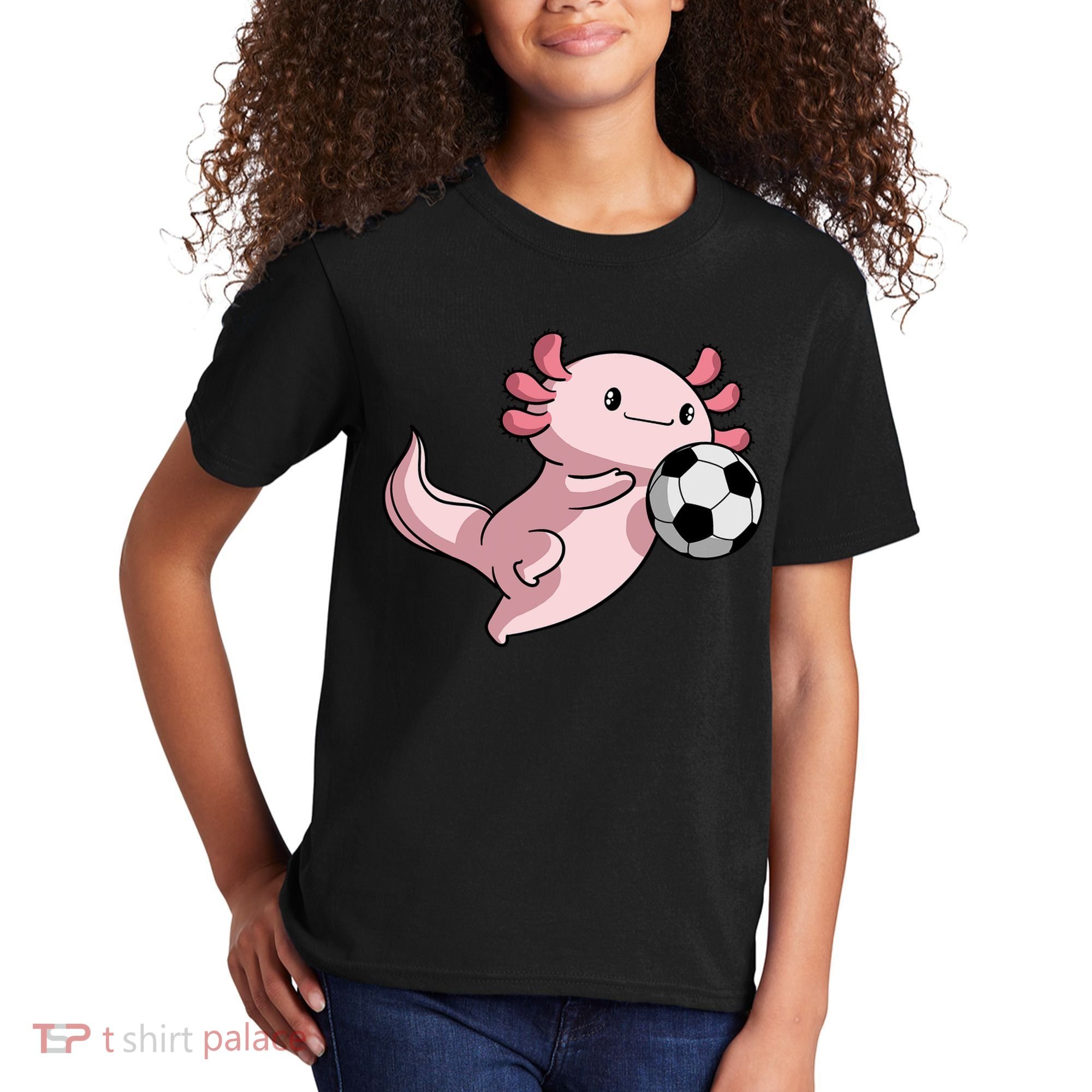 Kawaii Axolotl Pun Funny Soccer Player Kids T-Shirt