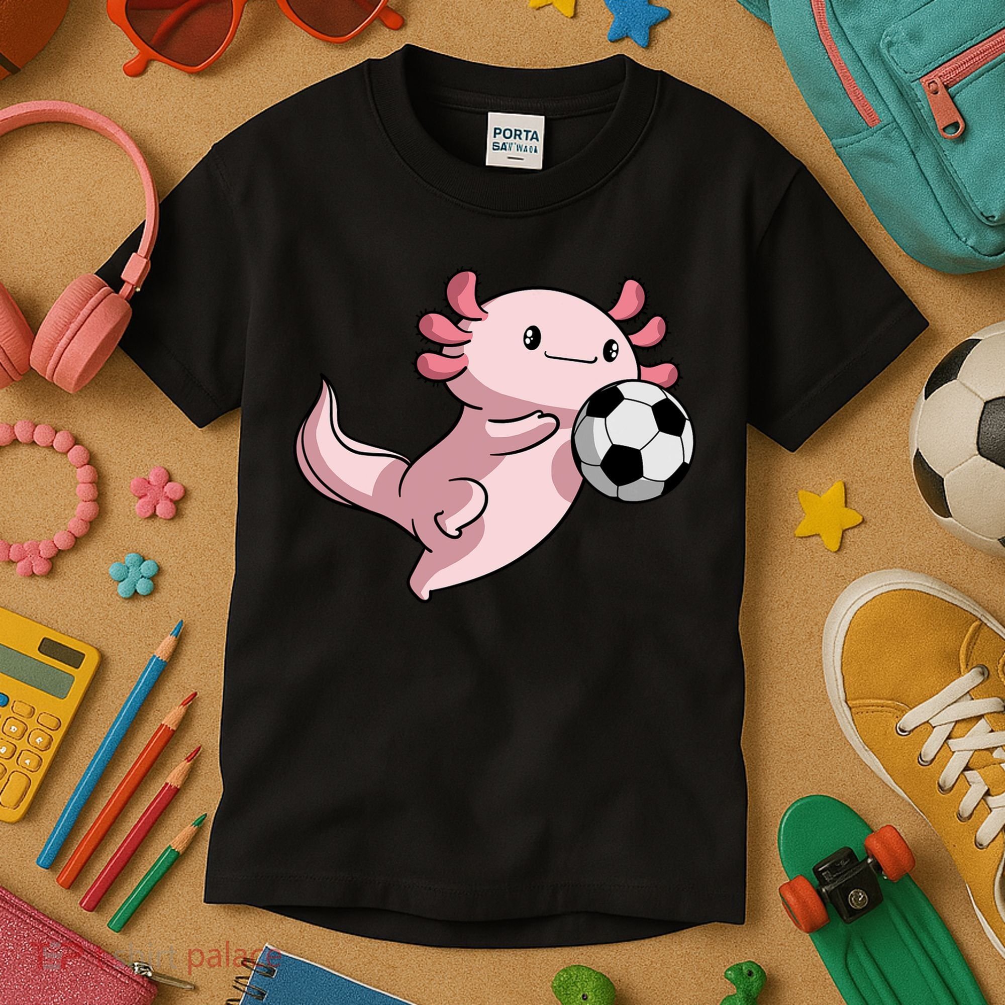 Kawaii Axolotl Pun Funny Soccer Player Kids T-Shirt
