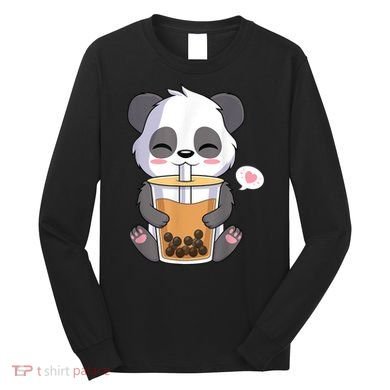 Kawaii Anime Panda Drinking Boba Bubble Tea Long Sleeve Shirt