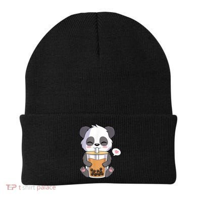 Kawaii Anime Panda Drinking Boba Bubble Tea Beanie