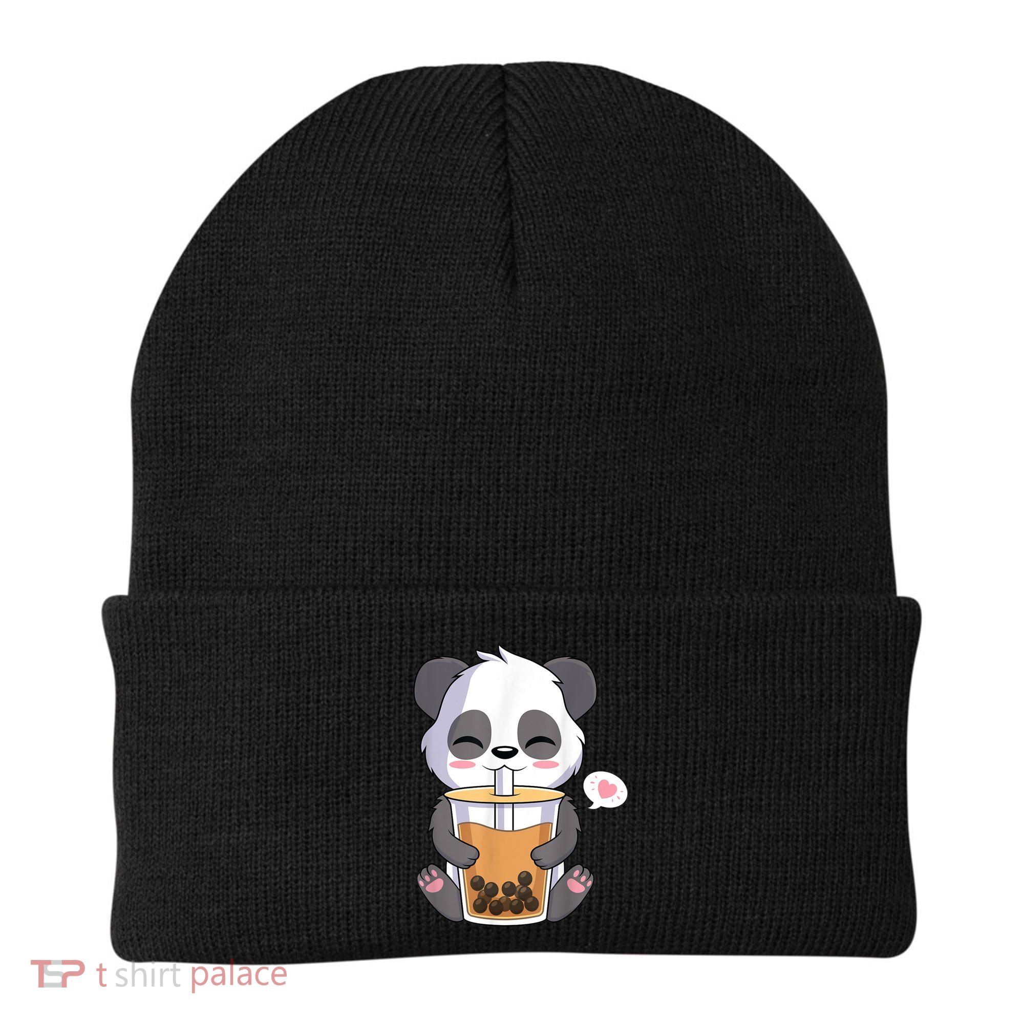 Kawaii Anime Panda Drinking Boba Bubble Tea Beanie