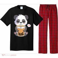Kawaii Anime Panda Drinking Boba Bubble Tea Pajama Set thumb 0