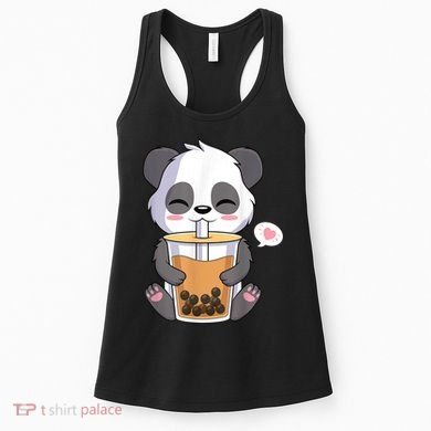 Kawaii Anime Panda Drinking Boba Bubble Tea Women's Tank Top