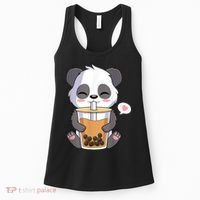 Kawaii Anime Panda Drinking Boba Bubble Tea Women's Tank Top thumb 0