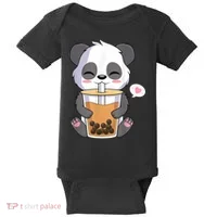 Kawaii Anime Panda Drinking Boba Bubble Tea Baby Bodysuit thumb 0