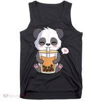 Kawaii Anime Panda Drinking Boba Bubble Tea Tank Top thumb 0