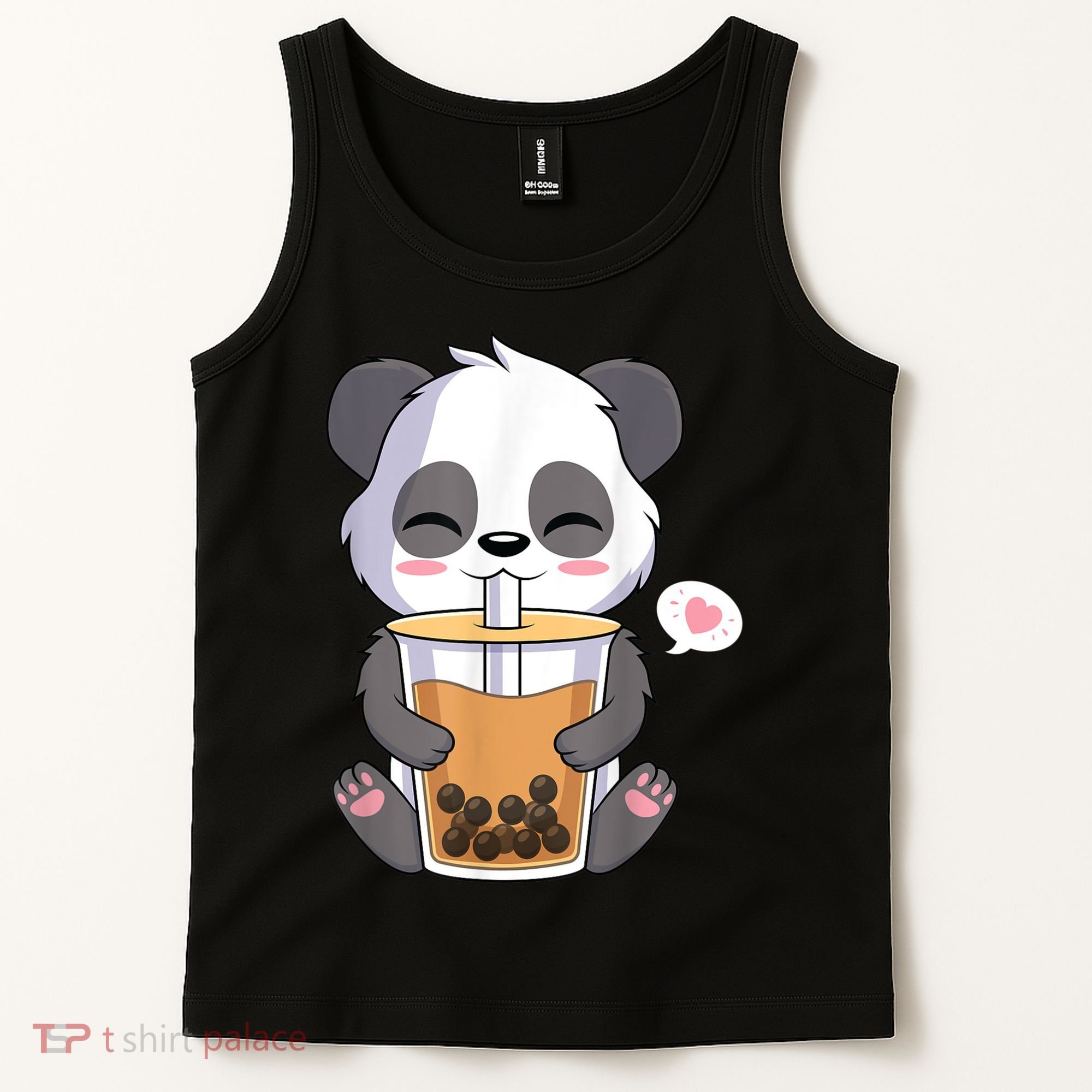 Kawaii Anime Panda Drinking Boba Bubble Tea Tank Top