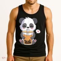 Kawaii Anime Panda Drinking Boba Bubble Tea Tank Top thumb 3