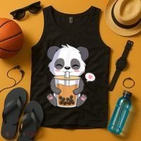 Kawaii Anime Panda Drinking Boba Bubble Tea Tank Top thumb 4