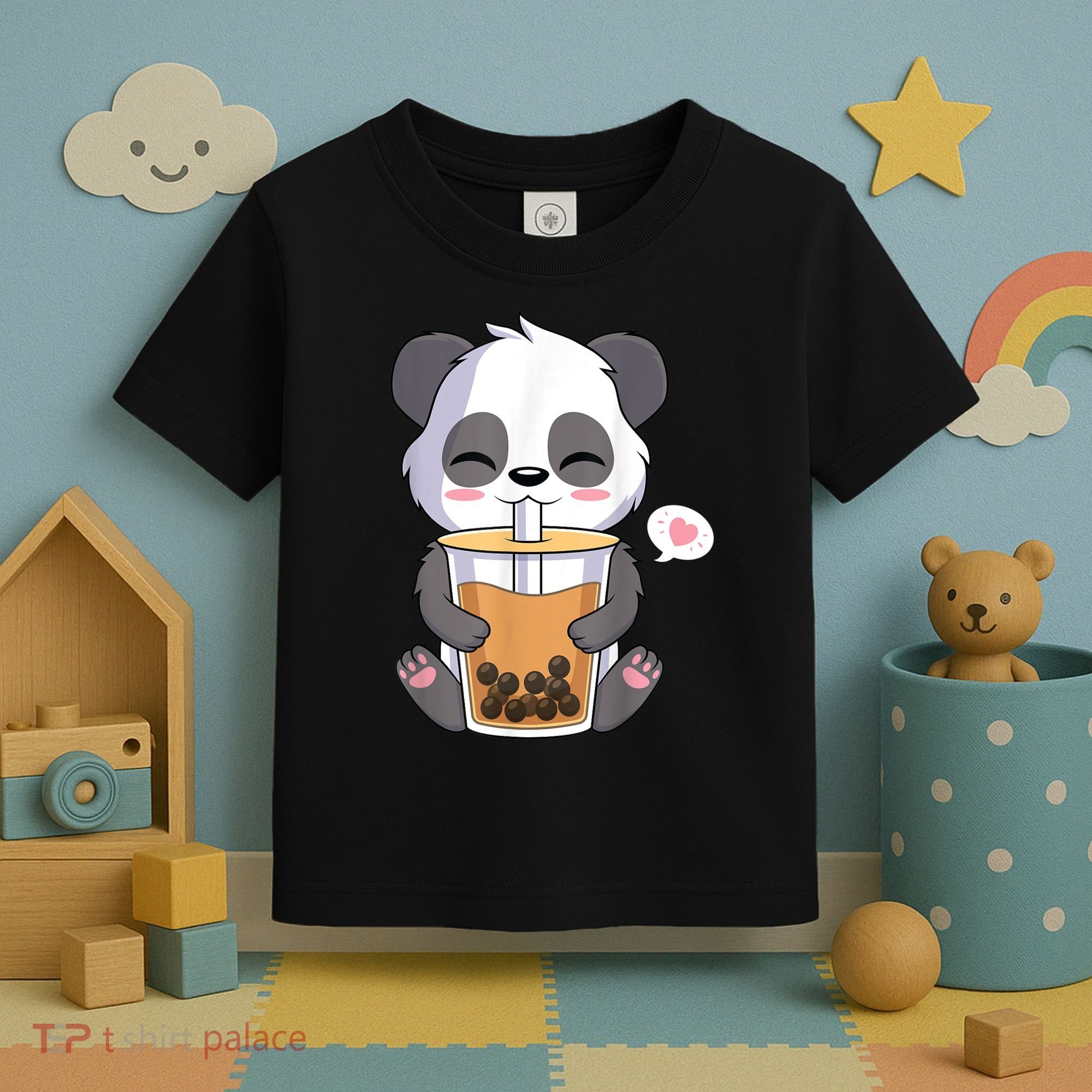 Kawaii Anime Panda Drinking Boba Bubble Tea Toddler T-Shirt