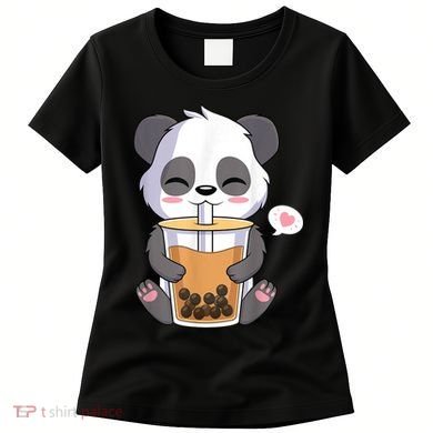 Kawaii Anime Panda Drinking Boba Bubble Tea Women's T-Shirt