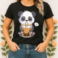 Kawaii Anime Panda Drinking Boba Bubble Tea Women's T-Shirt thumb 2