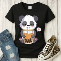 Kawaii Anime Panda Drinking Boba Bubble Tea Women's T-Shirt thumb 3