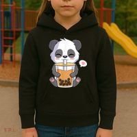 Kawaii Anime Panda Drinking Boba Bubble Tea Kids Hoodie thumb 3